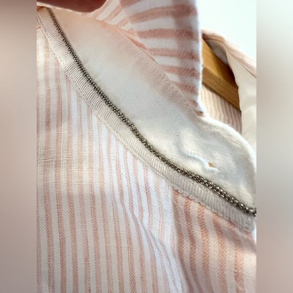 Lafayette 148 100% linen button down blouse pink and white stripe petite bead - Picture 5 of 12